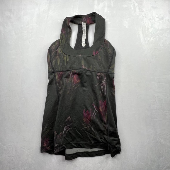 lululemon athletica Tops - Lululemon Women's Midnight Iris Black Floral Scoop Neck Halter Tank Size 4